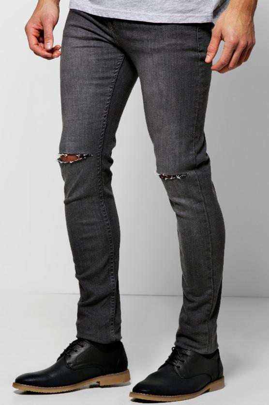 Grey Ripped Knee Super Skinny Jeans